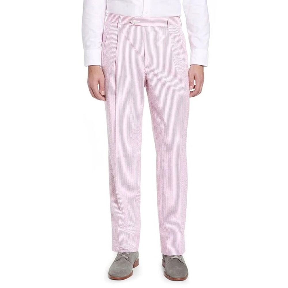 Seersucker Striped Cotton Pant 34R (Windsor Double Reverse Pleat) by Berle
